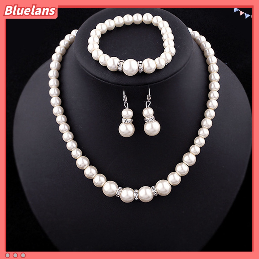 1 Set Perhiasan Kalung Anting Gelang Mutiara Tiruan Untuk Pernikahan