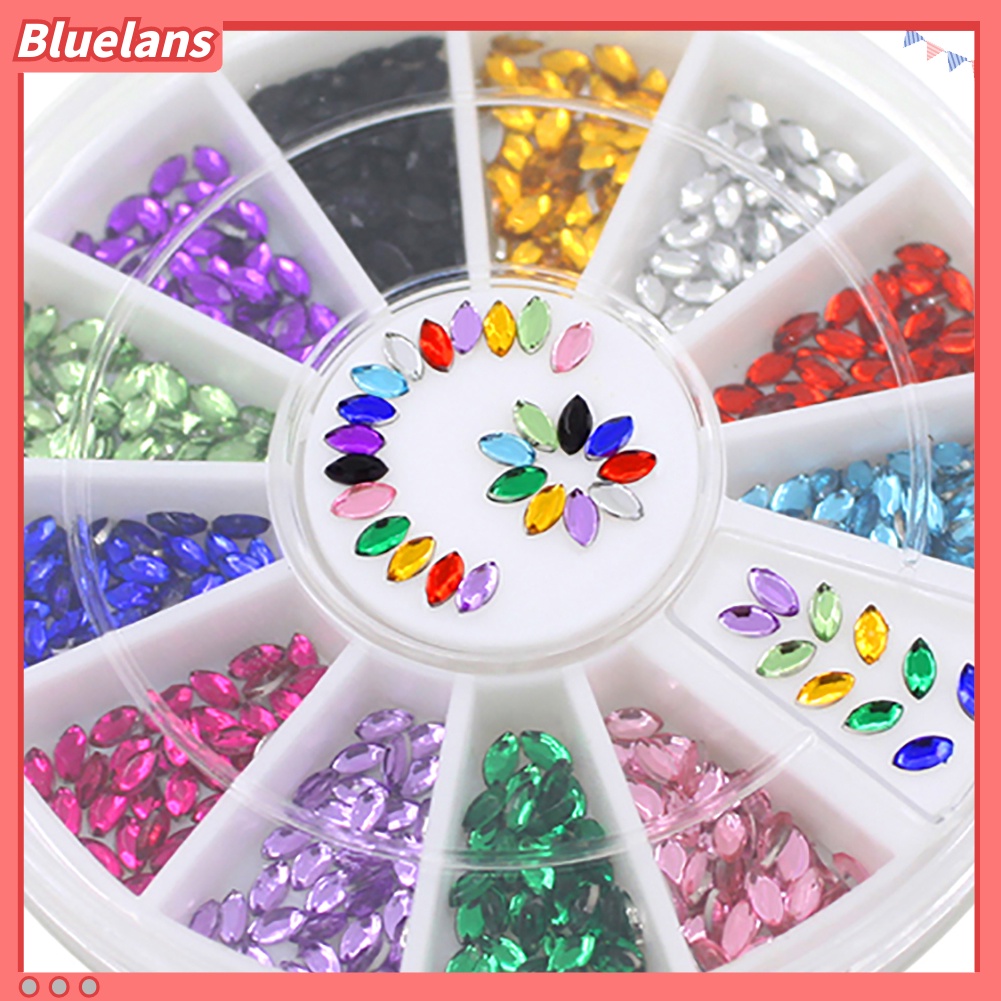 [bluelans] Stiker Stud Glitter 3D Bentuk Oval Multi Warna untuk Dekorasi Nail Art DIY