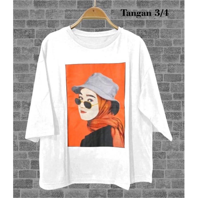 KAOS OVERSIZE TUMBER TEE LENGAN 3/4 HIJAB KACAMATA