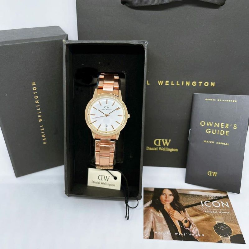 Jam Tangan DW Free Box Card Manual Paper Bag Rantai Pria Wanita Terlaris Kasual Bisa COD