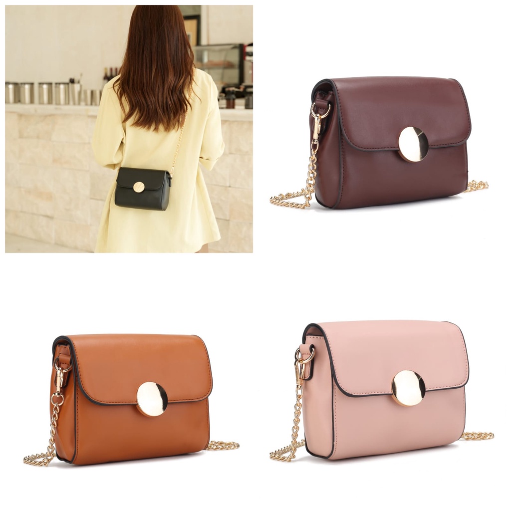 Tas selempang wanita simple style fashion mini tali rantai flap magnet #203