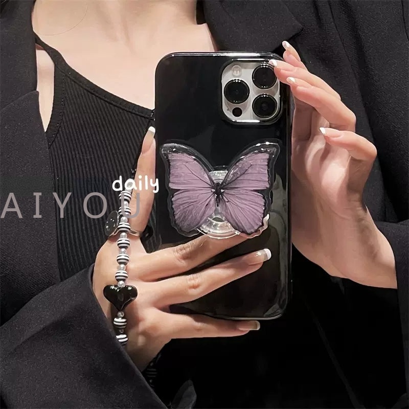 Butterfly Casing IPhone 14 Pro Max 11 Pro Max 12 Pro Max 13 Pro Max X Xr Xs Max 7 8 Plus Se 2020 12mini 13 Motif Kupu-Kupu + Rantai