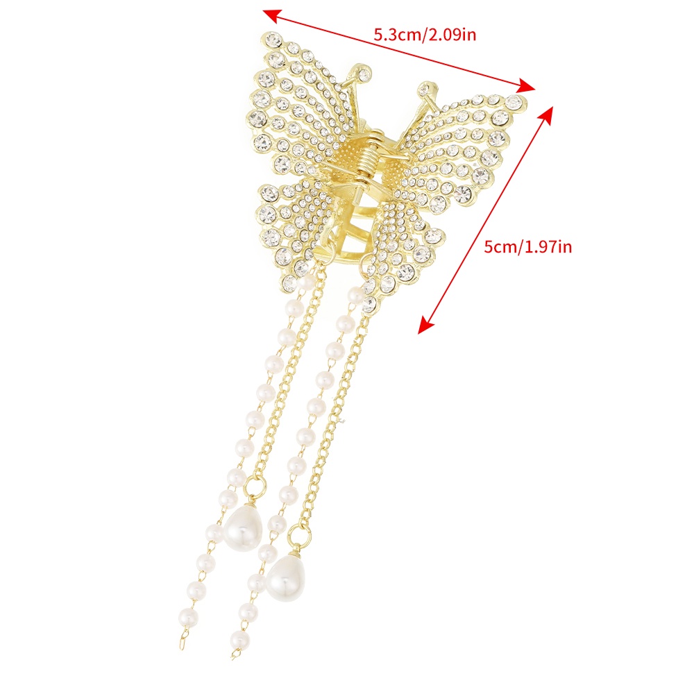 Jepit Rambut Bentuk Kupu-Kupu Aksen Mutiara Dan Berlian Imitasi Bahan Alloy Gaya Korea Untuk Wanita