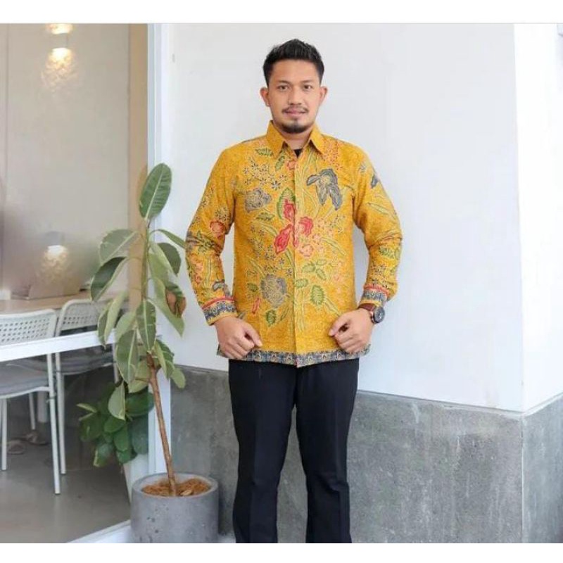 kemeja batik pria lengan panjang motif bunga