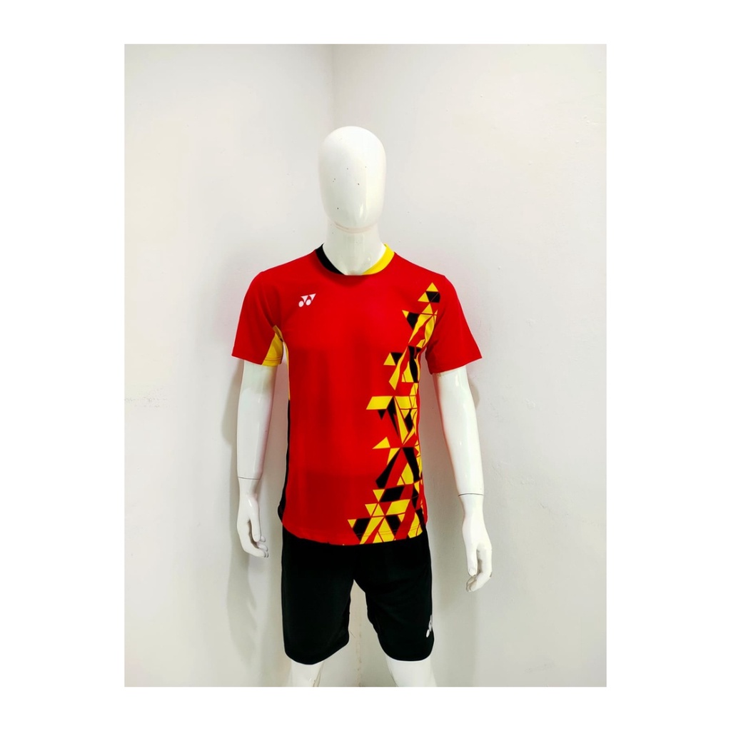 Kaos bulutangkis pria Y173 setelan baju celana badminton jersey wanita dewasa t-shirt outfit seragam jarsey kostum olahraga pakaian apparel sport jersy bulu tangkis casual jersi sudirman thomas uber cup print custom suit merah polos