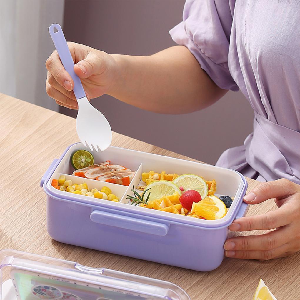 Kotak Makan Siang Portabel Sealing Kompartemen Kantor Sekolah Dewasa Wadah Makanan Reusable Microwave Organizer Dengan Sendok