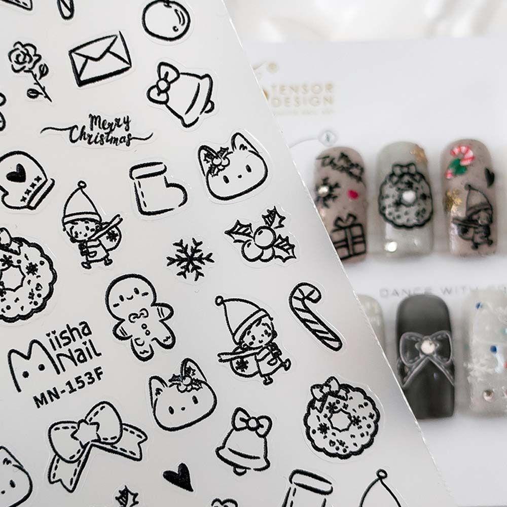 NEEDWAY Stiker Kuku Natal Wanita Relief Christmas Nail Art Santa Claus Manicure Aksesoris Nail Art Dekorasi