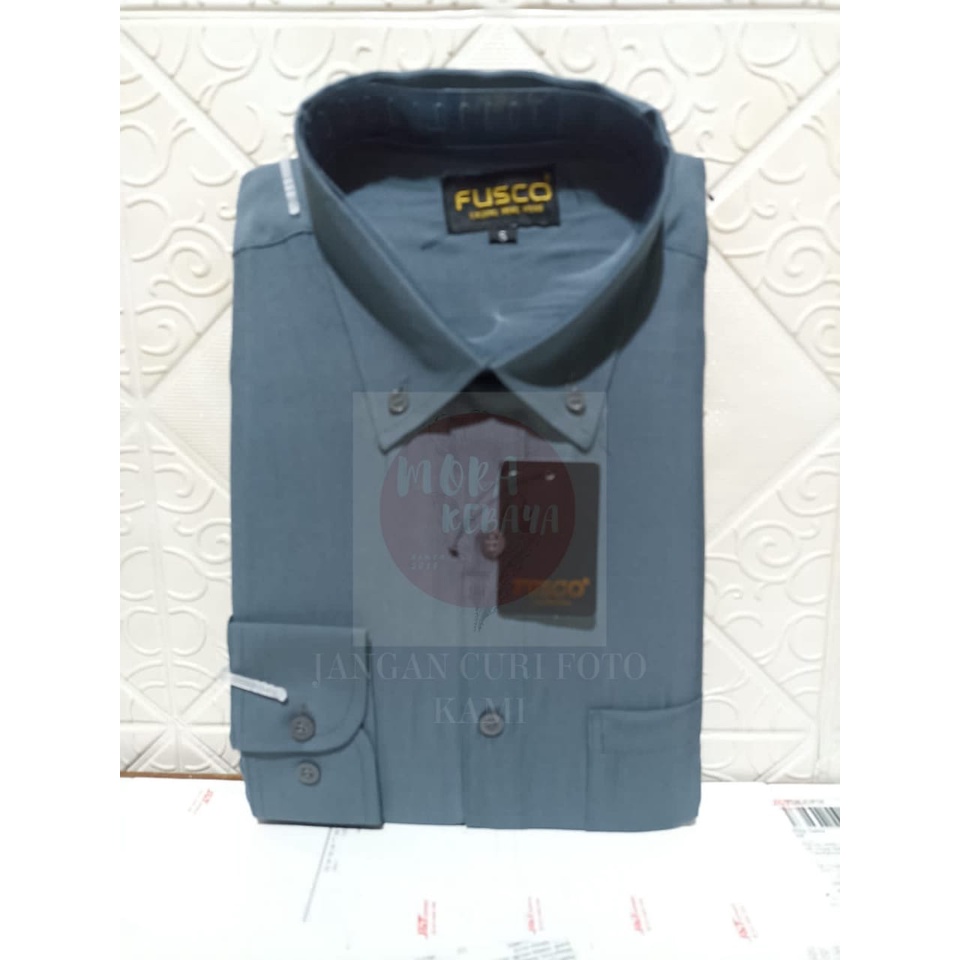 Kemeja polos reguler lengan panjang GREY fusco_kemeja kerja_kemeja pria_kemeja kuliah_kemeja formal_kemeja