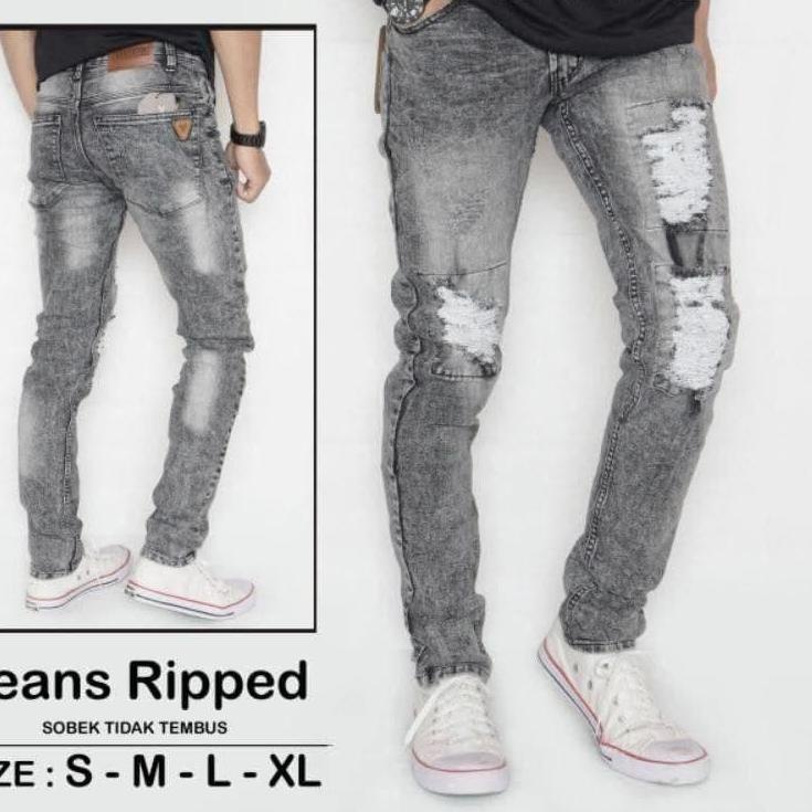 Terpercaya Celana Levis Snow Denim - S, M, L, XL - Dark Grey, Snow Grey - Distro Ripped Hitam Panjan