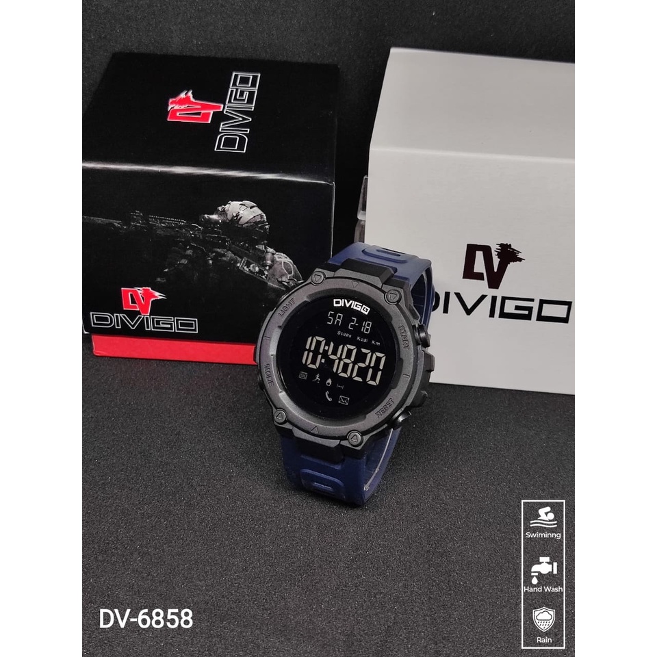 [DGS] Jam Tangan Pria DIVIGO DV-6858 Original Digital Tahan Air Tali Rubber