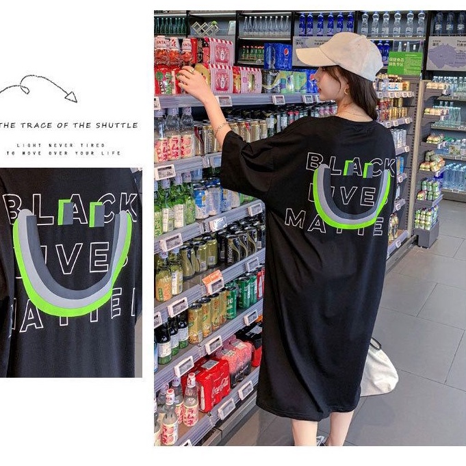 [littlecrab] Dress Kaos Oversize Bentuk Smile Black Live Matter Hitam Putih Neon Smily Baju Terusan Panjang Santai Simple Unik Elegan Berkualitas Emoticon Senyum Lengan Pendek Korean Style