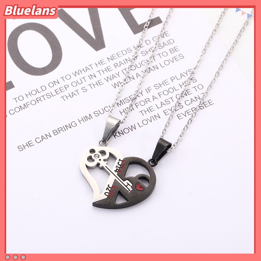 Bluelans 2Pcs Kalung Rantai Pasangan / Pria / Wanita Liontin Gembok Hati 1314 520 Untuk Hadiah Valentine