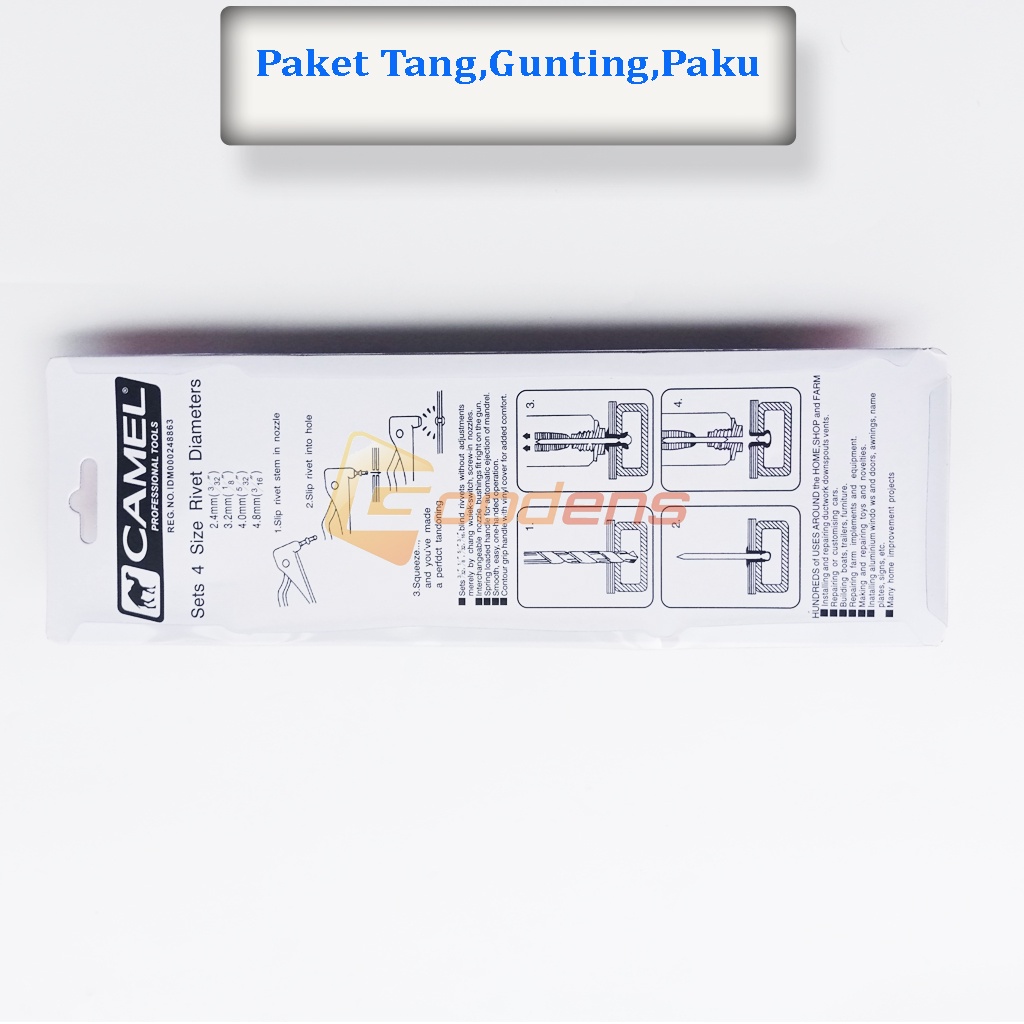 Paket Tang Rivet Camel, Gunting Holo Camel dan Paku Rivet, Rivet Set