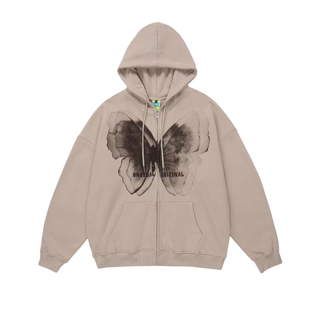 UNUSUAL BUTTERFLY CREAM BEIGE OVERSIZE ZIPPER JACKET HODIE (AKG)