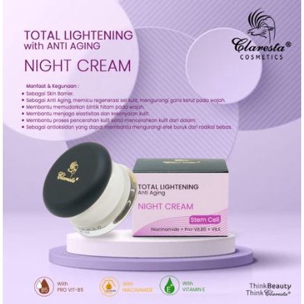 ☘️Yuri Kosmetik☘️ Claresta Total Lightening Anti Aging Night Cream