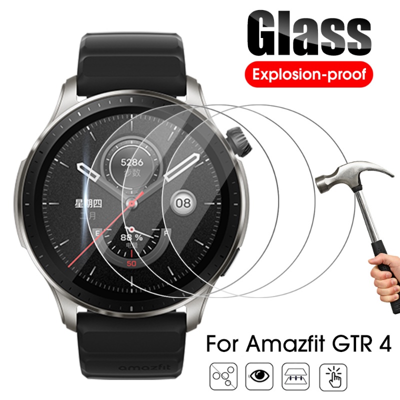 Pelindung Layar Tempered Glass Full Cover Anti Gores / Ledakan Untuk Smartwatch Amazfit GTR 4