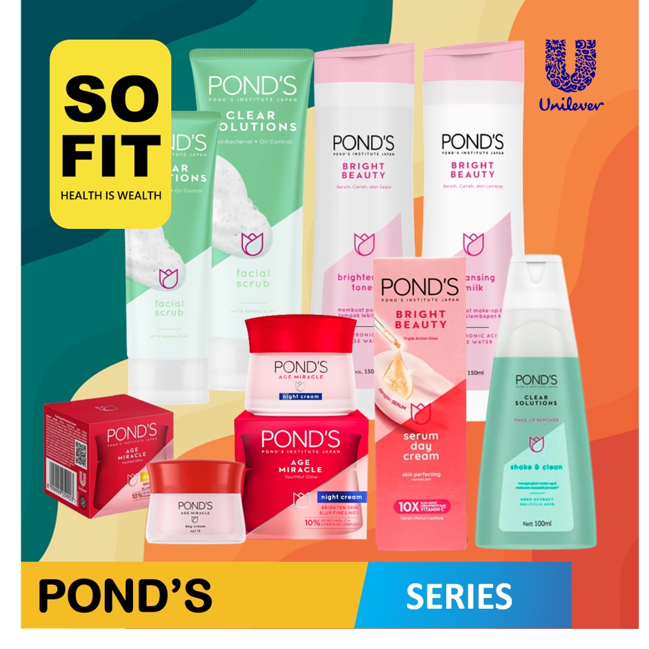 PONDS SKINCARE SERIES / POND'S / POND / AGE MIRACLE DAY CREAM / NIGHT CREAM / PONDS SERIES / Ponds Bright Beauty Toner / Cleansing Milk / Ponds Clear Solution / Facial Scrub / Shake Clean
