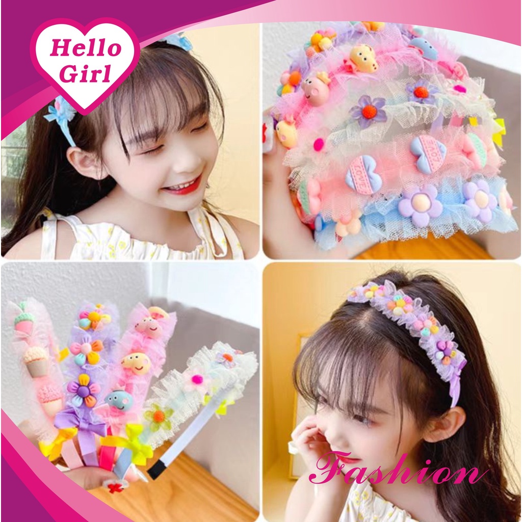 (Hello Girl)B49 Bando anak Lucu Motif Bunga Import