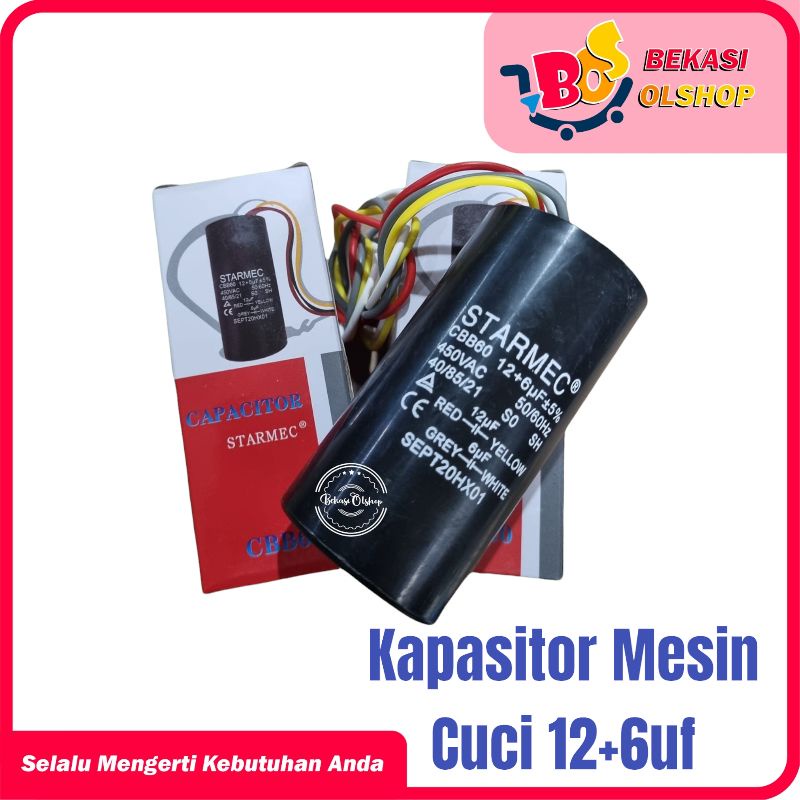 Kapasitor Mesin Cuci Double 5-10 uf 450v atau 6-12 uf