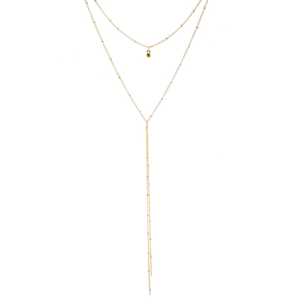 Kalung Rantai Rumbai Manik-Manik Model Lapis Ganda Untuk Wanita