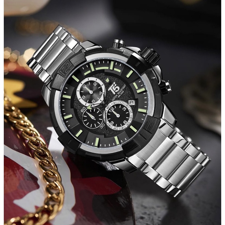New Arrival Jam Tangan Pria T5 H 3815G Original Luminous Display Water Resistant Chronograph Stopwat