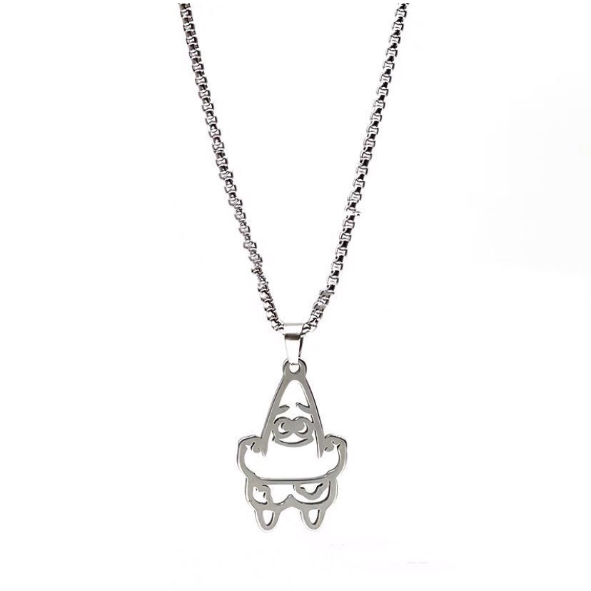 Kalung Rantai Titanium Panjang Liontin Kartun Sponge Baby Pie Star Hollow Gaya Hip Hop Untuk Pasangan
