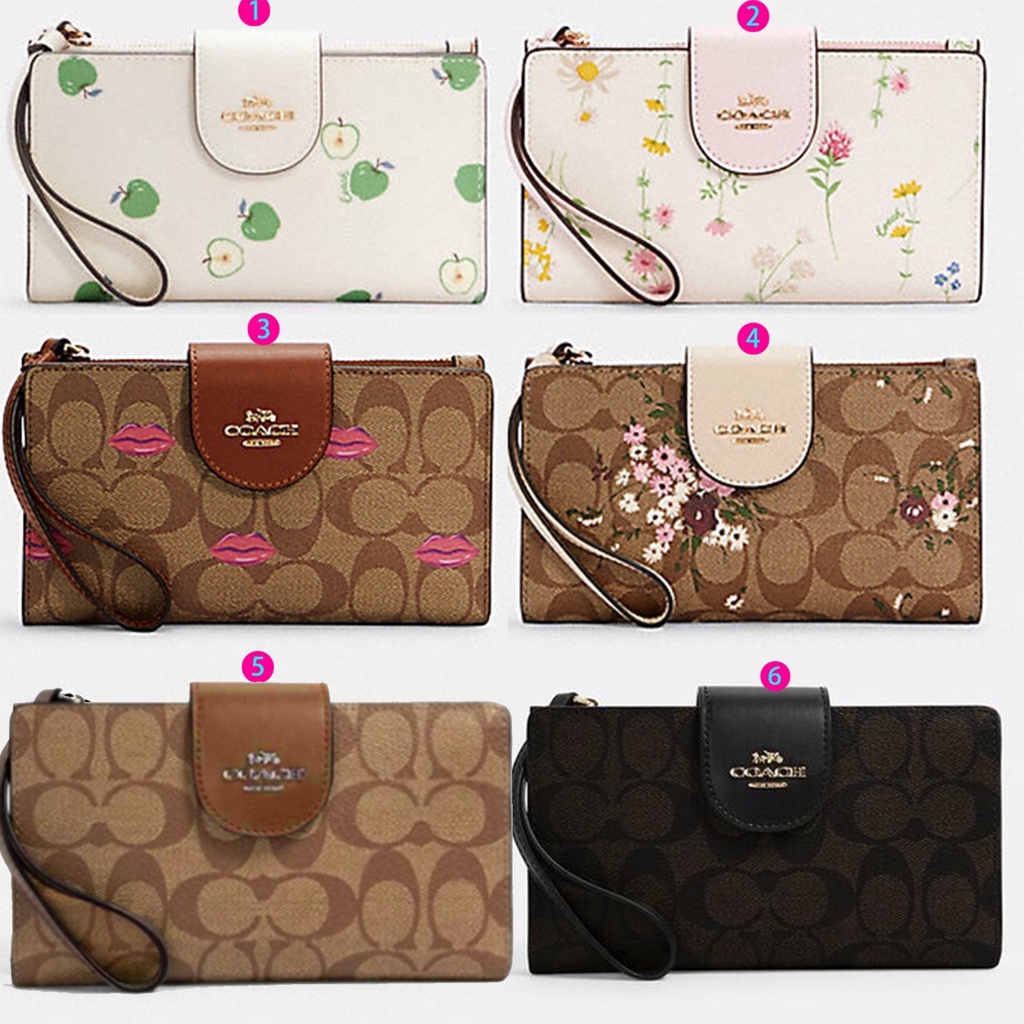 (SameDay Grab) 2874 3722 4607 3371 coach Tech Phone Wallet In Colorblock Signature Canvas Women Long Fold Zip Purse Wristlet