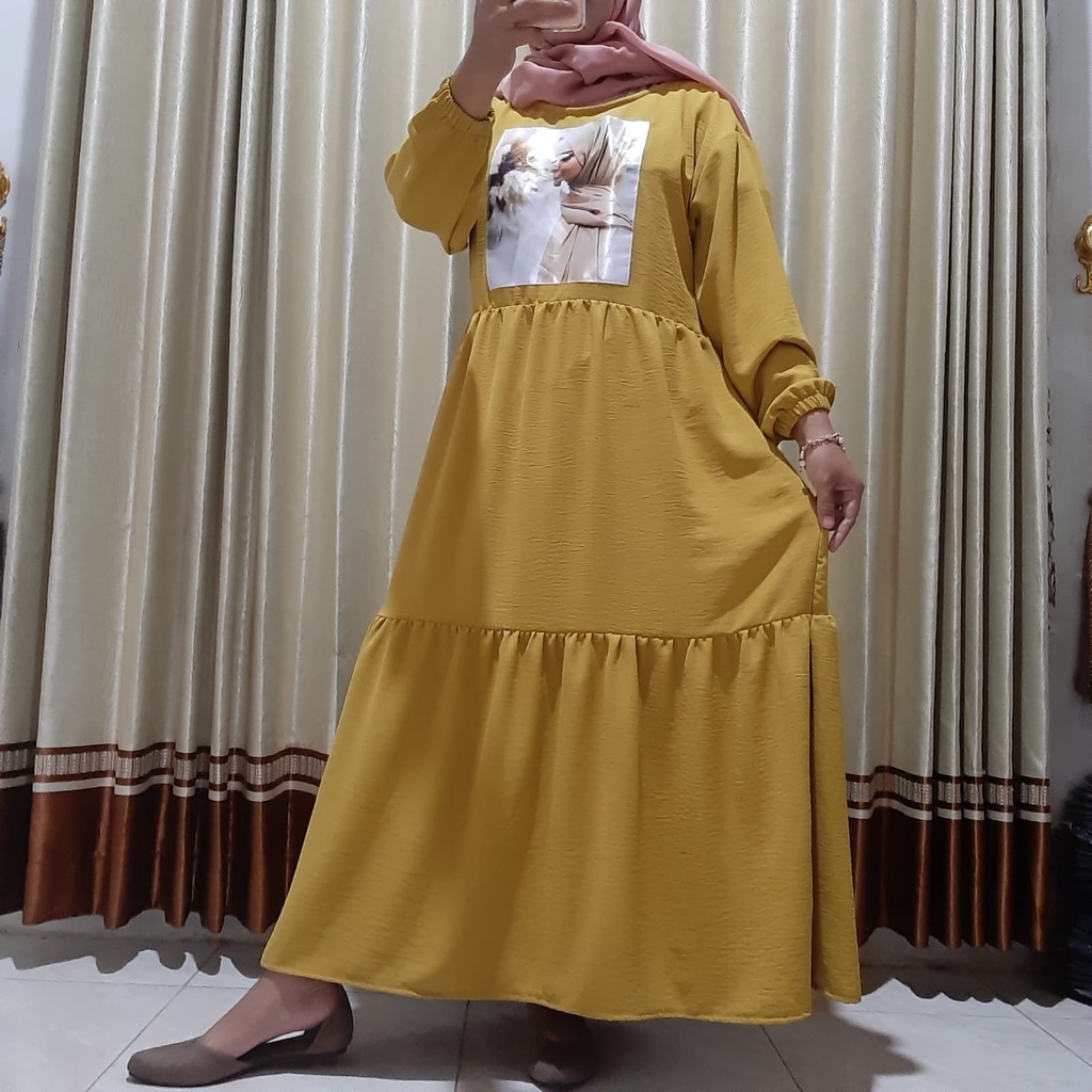 MIDEA MIDI DRESS WANITA CRINKLE AIRFLOW SABLON PRINTING