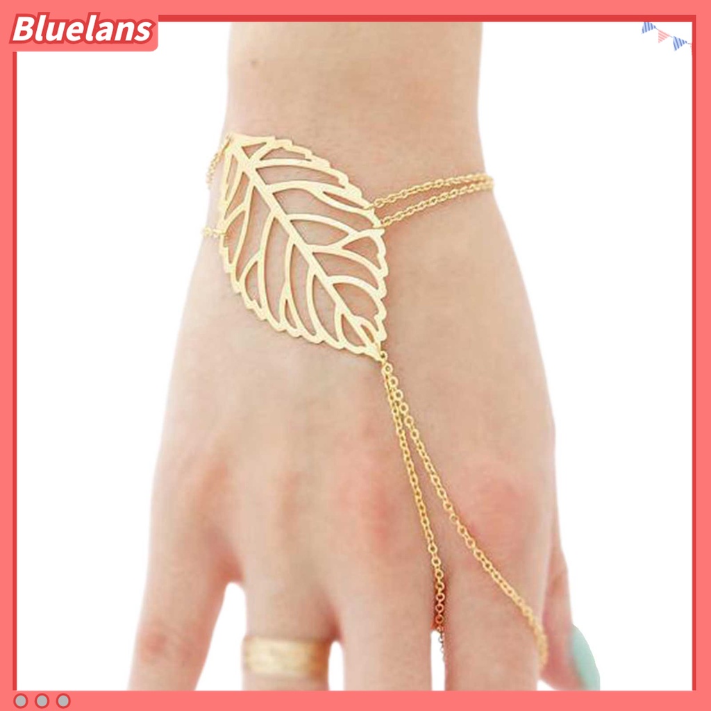 Gelang Rantai Cincin Multilayer Model Daun Hollow Untuk Wanita