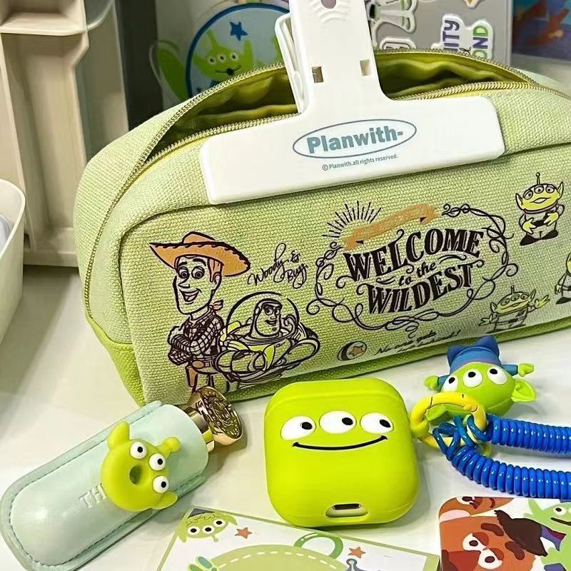 ☞✲Sera Green Toy Story Tas Pena Siswa Sekolah Menengah Pertama Tas Penyimpanan Alat Tulis 2022 Baru Gaya Retro Tas Pena