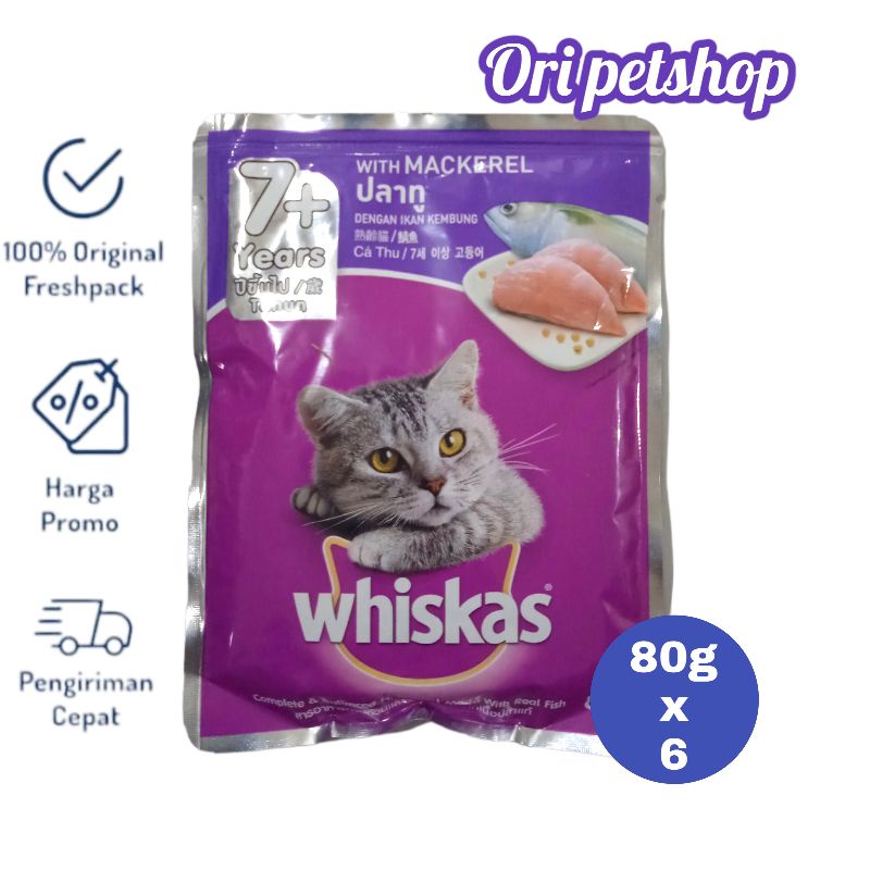 (6 pouch) Whiskas Sachet Pouch 80g Wet Cat Wood - Senior 7+ Makcerel