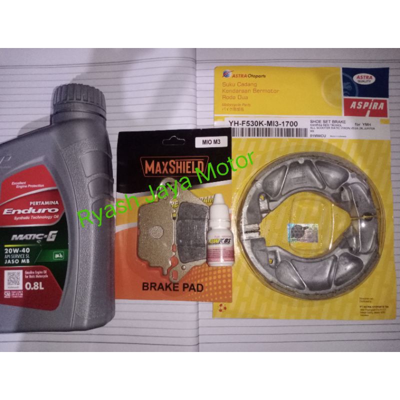Paket Murah Original kampas rem + Oli mesin Enduro matic-G 20-40w 800ml + Penghematan bensin TERMURAH for Mio M3/Mio Z/Mio S/Freego/Mio gear/Mio soul GT 125 bluecore/X-Ride 125cc/Fino 125cc/Fasio/Pacio