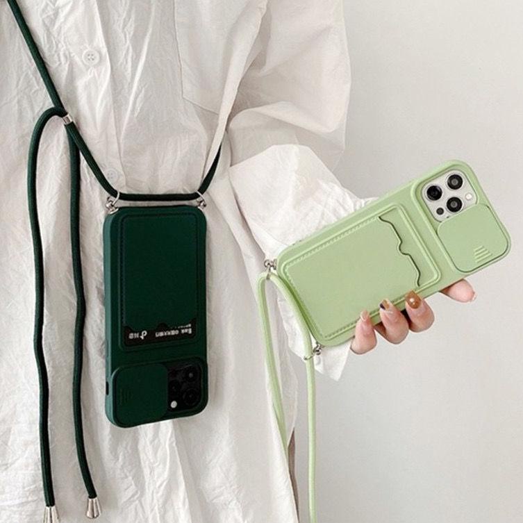 Murah Meriah SoftCase dompet kartu polos Bahan Silikon Dengan Lanyard dan Card Holder Untuk Iphone X