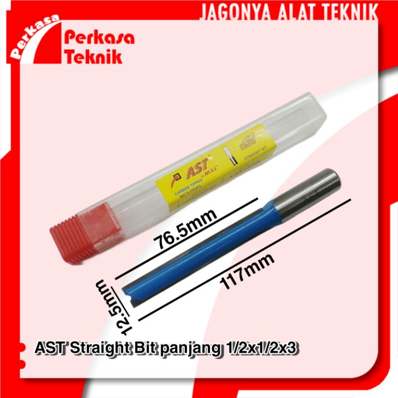 AST Mata Router Straight bit Panjang 1/2" x 1/2" x 3" mata router 12mm as 13 mm
