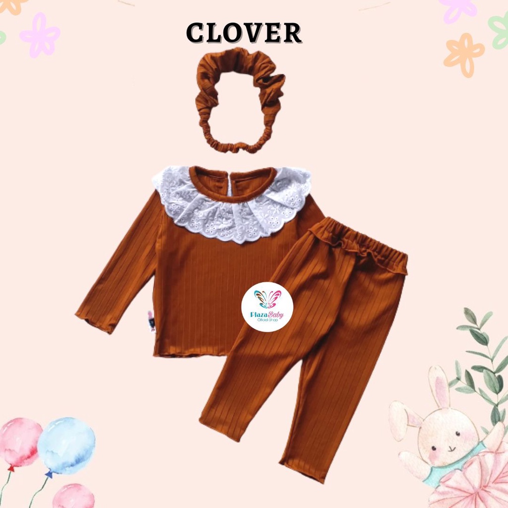 Plazababyku BBB CLOVER setelan anak perempuan jumper bayi polos lucu free headband model lucu