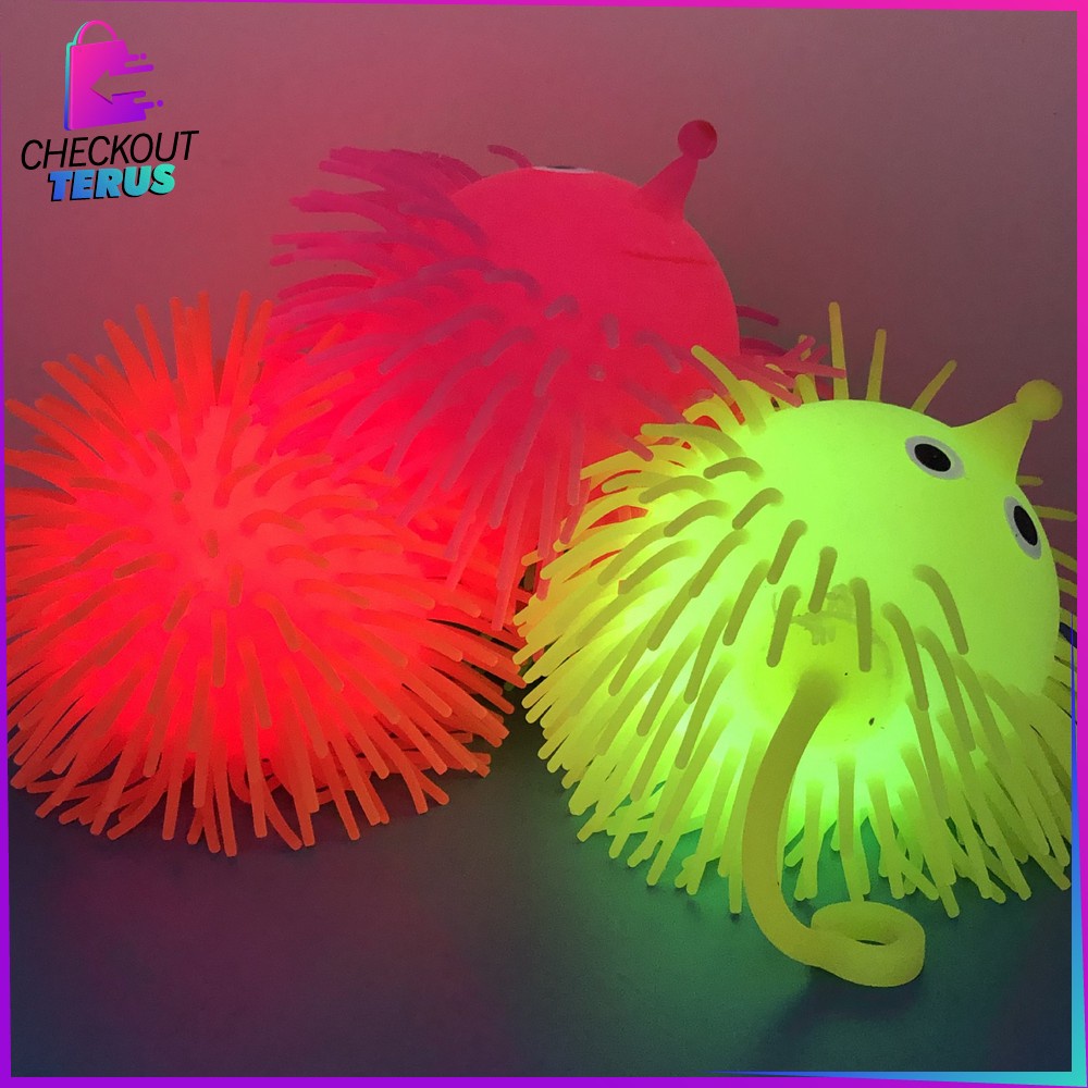 CT M289 Mainan Anak Ubur Ubur Bola Lampu Puffer Ball Yoyo Led Warna Warni Karet Bola Anti Stress Bola Duri