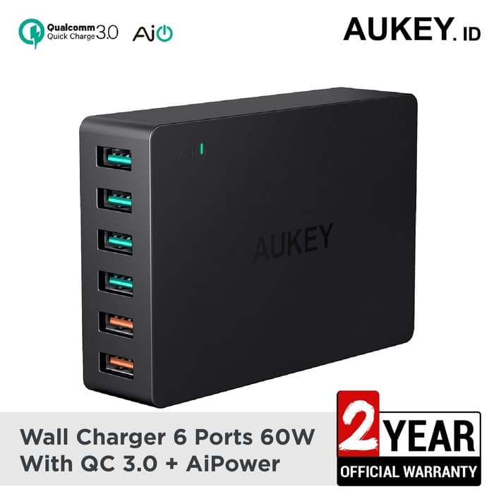 {YosuaStore} Aukey charger USB 6 port 60W 2.4A QC3.0  AiPower PA - T11 - hitam Diskon