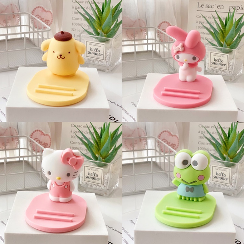 Bracket Dudukan Handphone Anti slip Motif Kartun Sanrio Hello Kitty Melody Pom Pom Purin Frog