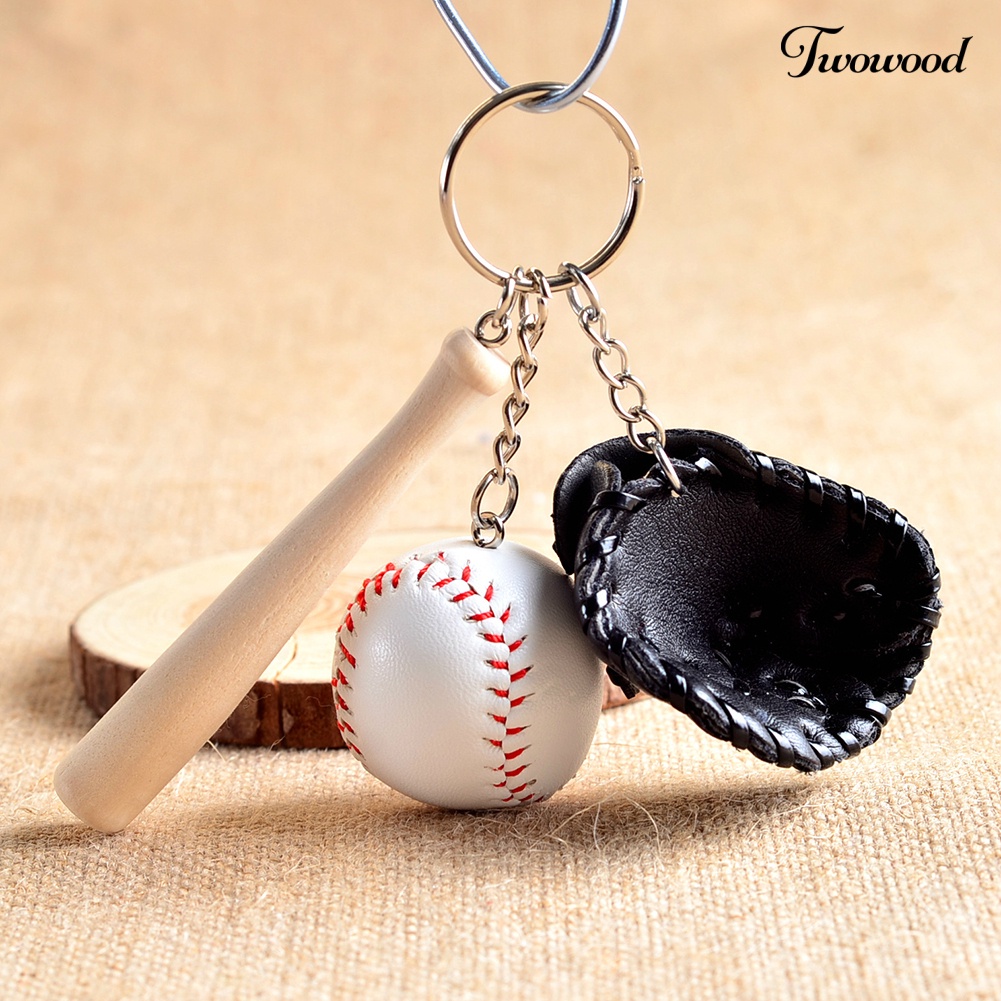 Twowood Gantungan Kunci Bentuk Sarung Tangan Baseball Mini Bahan Kulit Imitasi