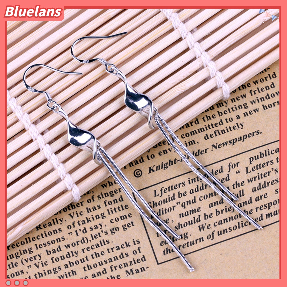 Anting Kait Juntai Panjang Warna Silver Bahan Alloy Untuk Wanita