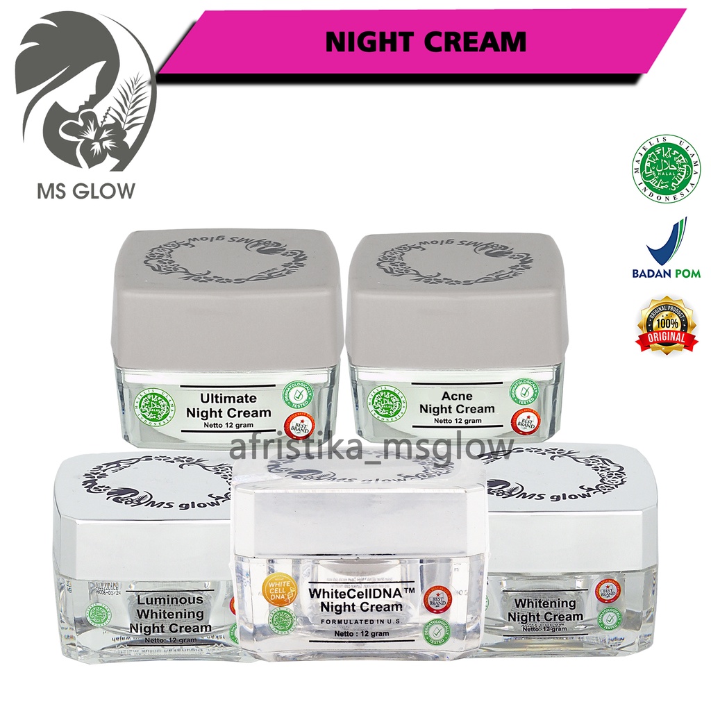 Ms Glow Night Cream Original Whitening Acne Luminous Ultimate White Cell DNA