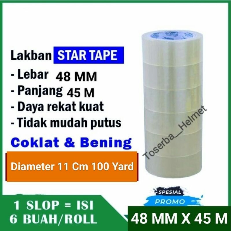 

Lakban STAR TAPE Isi 6 Roll (48 Mm X 100 Yard) Putih Bening