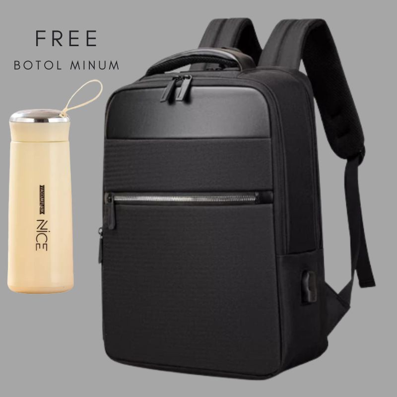 11.11 BRANDS FESTIVAL!! POLO BACKPACK ORI P182 Tas Ransel Import Backpack Pria  free Bottle minum Tas Pria POLO IMPOR/Original Import 18 Inch/-Hitam free Botol