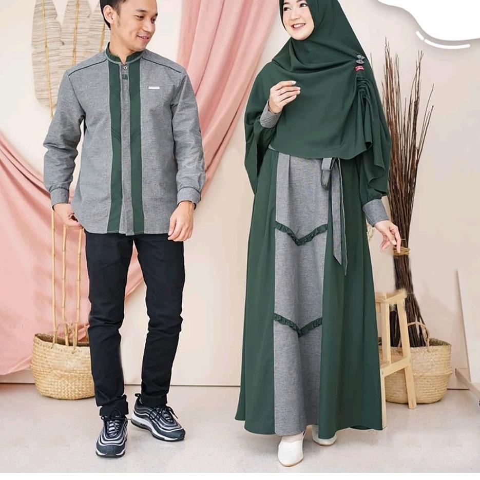 Paling Laris gamis couple asoka set hijab - couple saira - gamis couple pasangan - gamis couple - ka