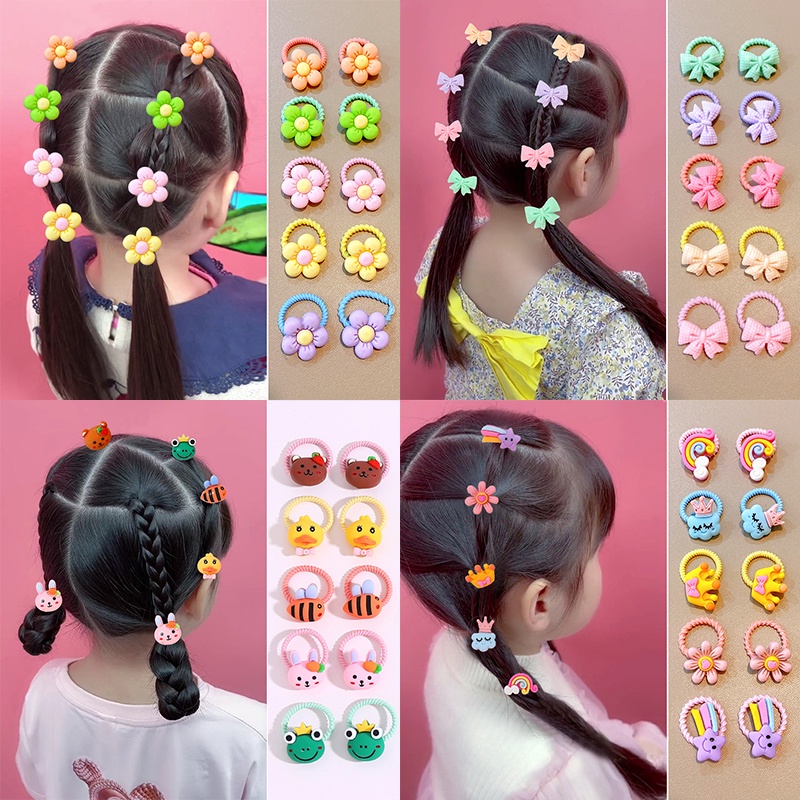 10 / 20Pcs / Set Ikat Rambut Ponytail Elastis Bahan Karet Gaya Korea Untuk Bayi Perempuan