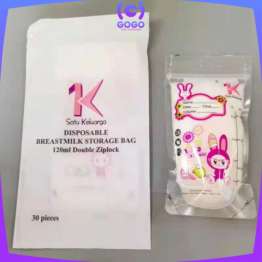 GOGO-C264 Kantong Asi 120ml Isi 30 dengan THERMAL SENSOR Plastik Asi Breastmilk Storage Bag BPA FREE