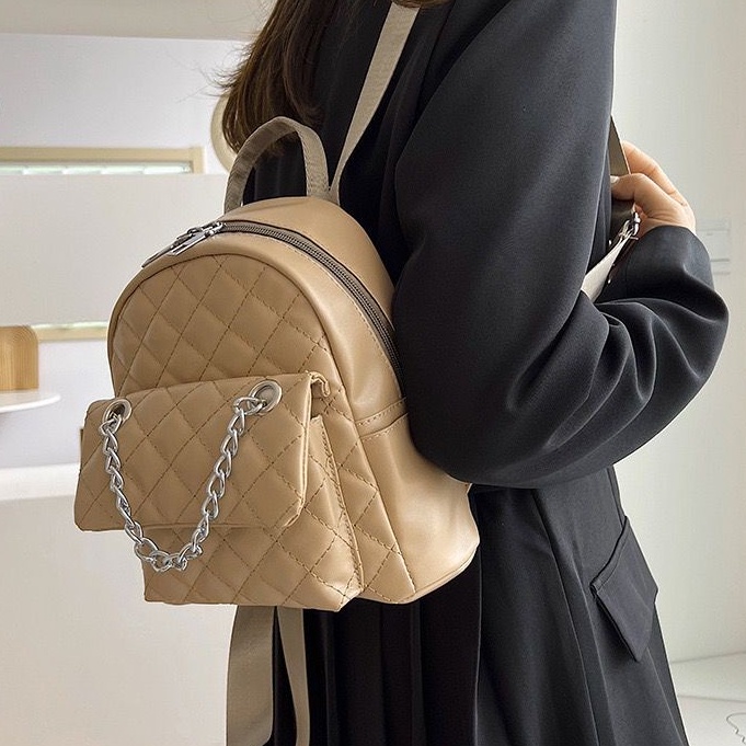 [littlecrab] Tas Ransel Mini Backpack Kecil With Additional Chain Tas Mini Selempang Unik Berkualitas Bahan Kulit Imut Tali Adjustable Serbaguna Multifungsi Korean Style