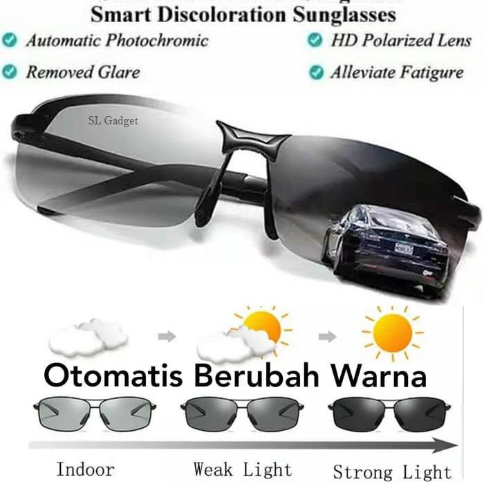 acamata UV 400 Photochromic Polarized Anti Silau Siang Dan Malam Sunglass Fotosensitif