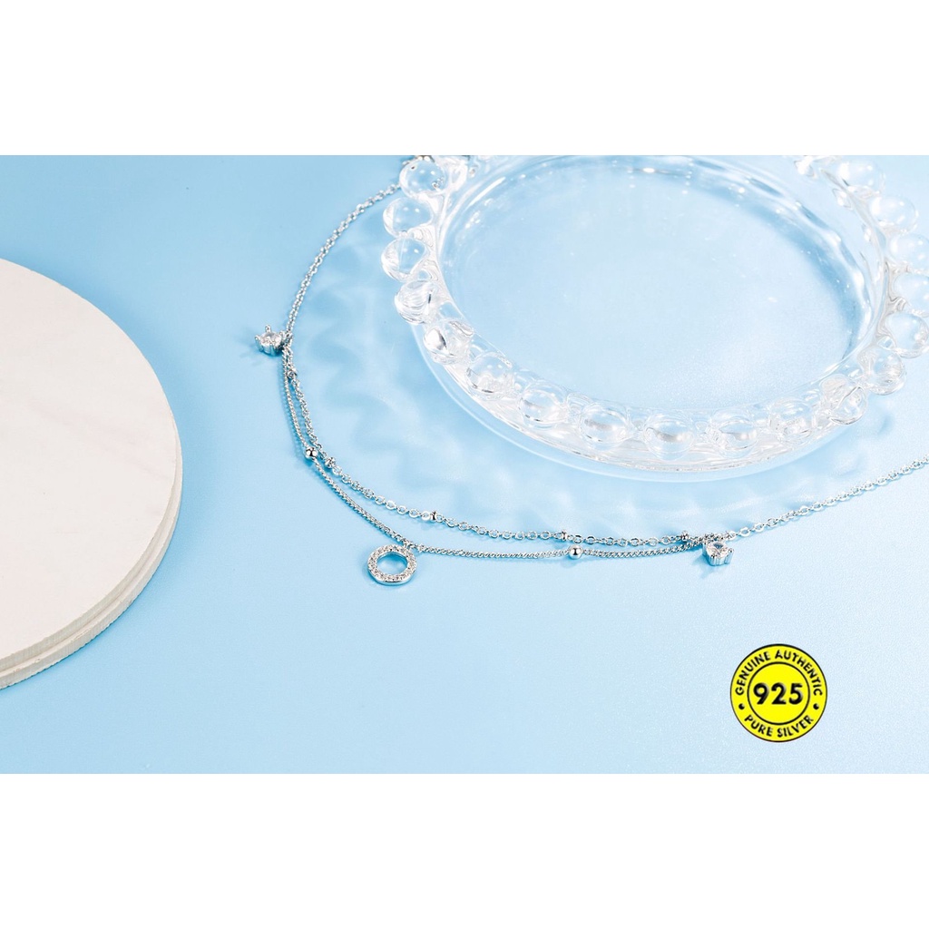 Gelang Kaki Rantai Dengan Liontin Lingkaran Ganda Aksen Berlian Zircon Untuk Wanita U1147