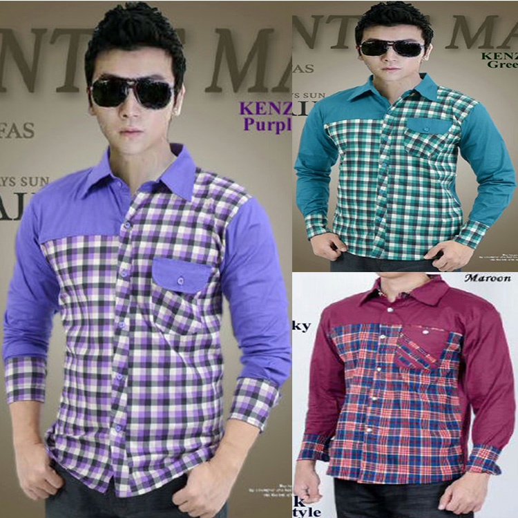 OSCAR FS - KEMEJA PRIA KENIZO -PURPLE Katun Strech Motif Kotak Asli Model Slim Best FAshion